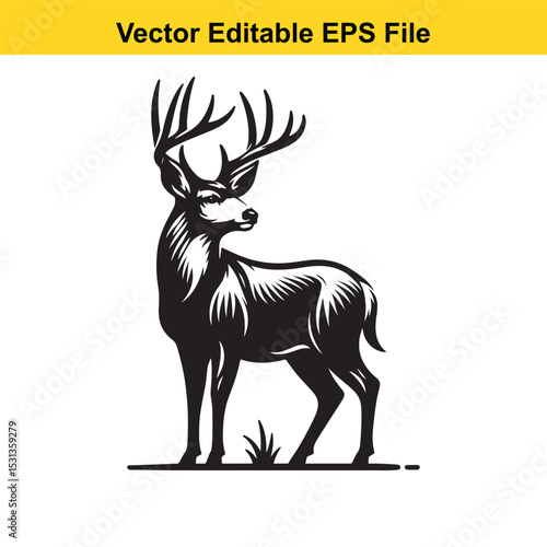 Majestic Mule Deer Buck in Elegant Black and White Vector Illustration