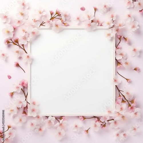 Elegant Pink Cherry Blossom Frame Perfect for Spring Announcements or Greetings