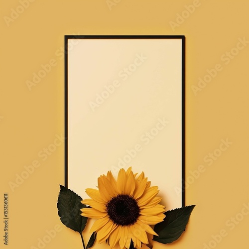 Vibrant Sunflower with Blank Frame Summer Floral Design, Yellow Flower, Nature Photography