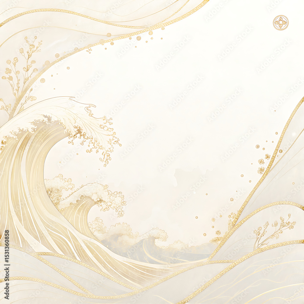 Golden waves crash in a serene, ethereal sea Golden waves crash in a serene, ethereal sea