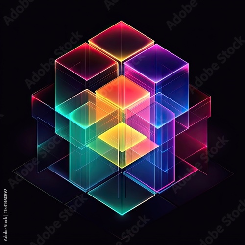 Abstract geometric cube composition with vibrant colors