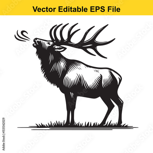 A majestic elk bugling in a field, vector illustration