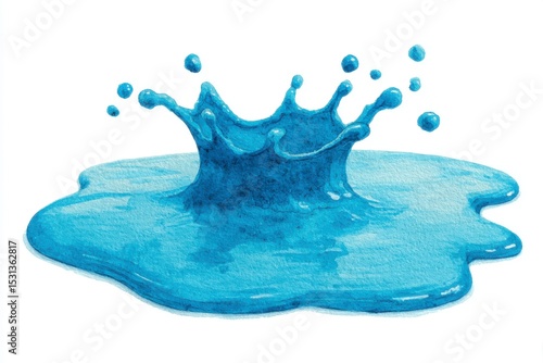Vibrant Blue Paint Splash with Drips and Splatter Effects