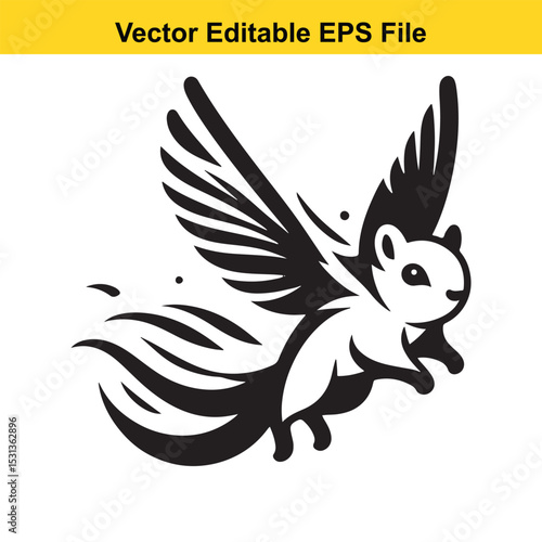 A flying squirrel with wings soaring through the air