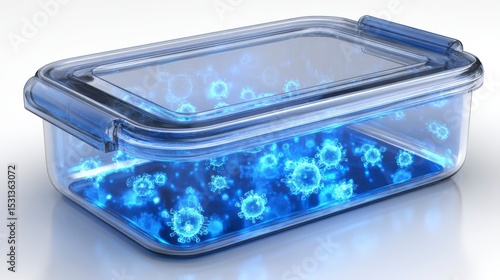 Blue Fluid Containing Microorganisms in Transparent Container