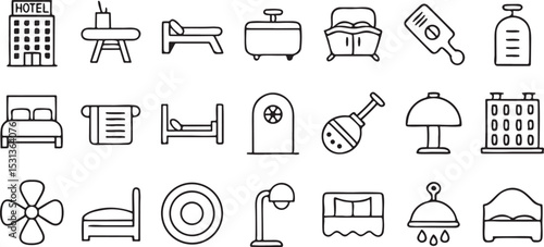 Hotel Service Icons Set Solid Hostel Building Room Editable Vector Design Symbols
