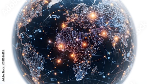 Globe with network connections, global communication and technology