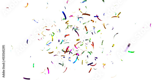 Colorful Confetti against a White Background Tranparent BG Confeti. Confetti partical isolated background. 3d Rendering Transparent Confetti. Confetti Celebrations Party Background Design.