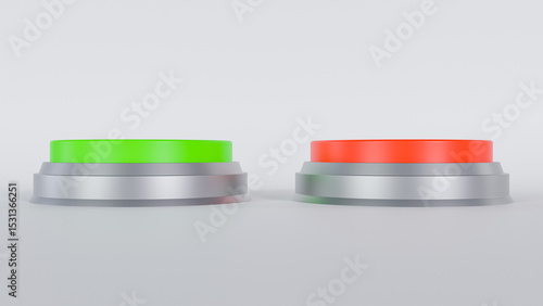 Digital illustration of a red and a green button, convey a sense of simplified decision-making, start and stop functions, or dual options.