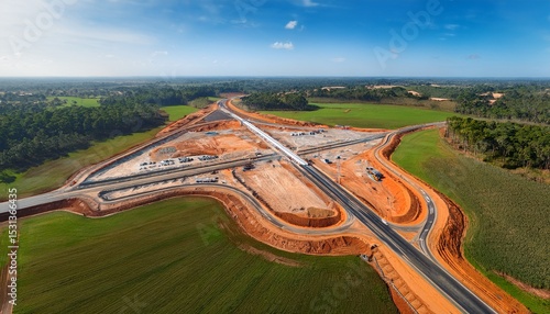 new road base intersection under construction as part of singleton bypass seen from aerial view