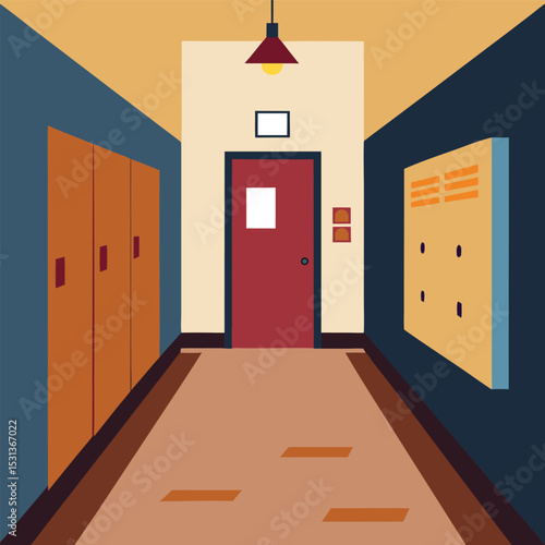 School hallway with lockers and notice board illustration