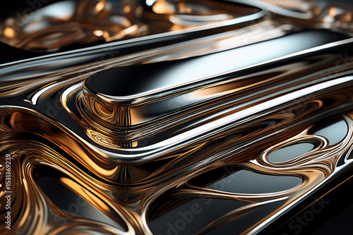 Futuristic 3D abstract background with a metallic artifact on a rippling surface