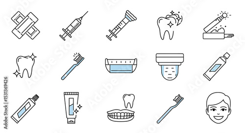 Vector icons Set of  Dental Care Icon Set Clean Teeth Tools and Procedures. Vector Illustrations