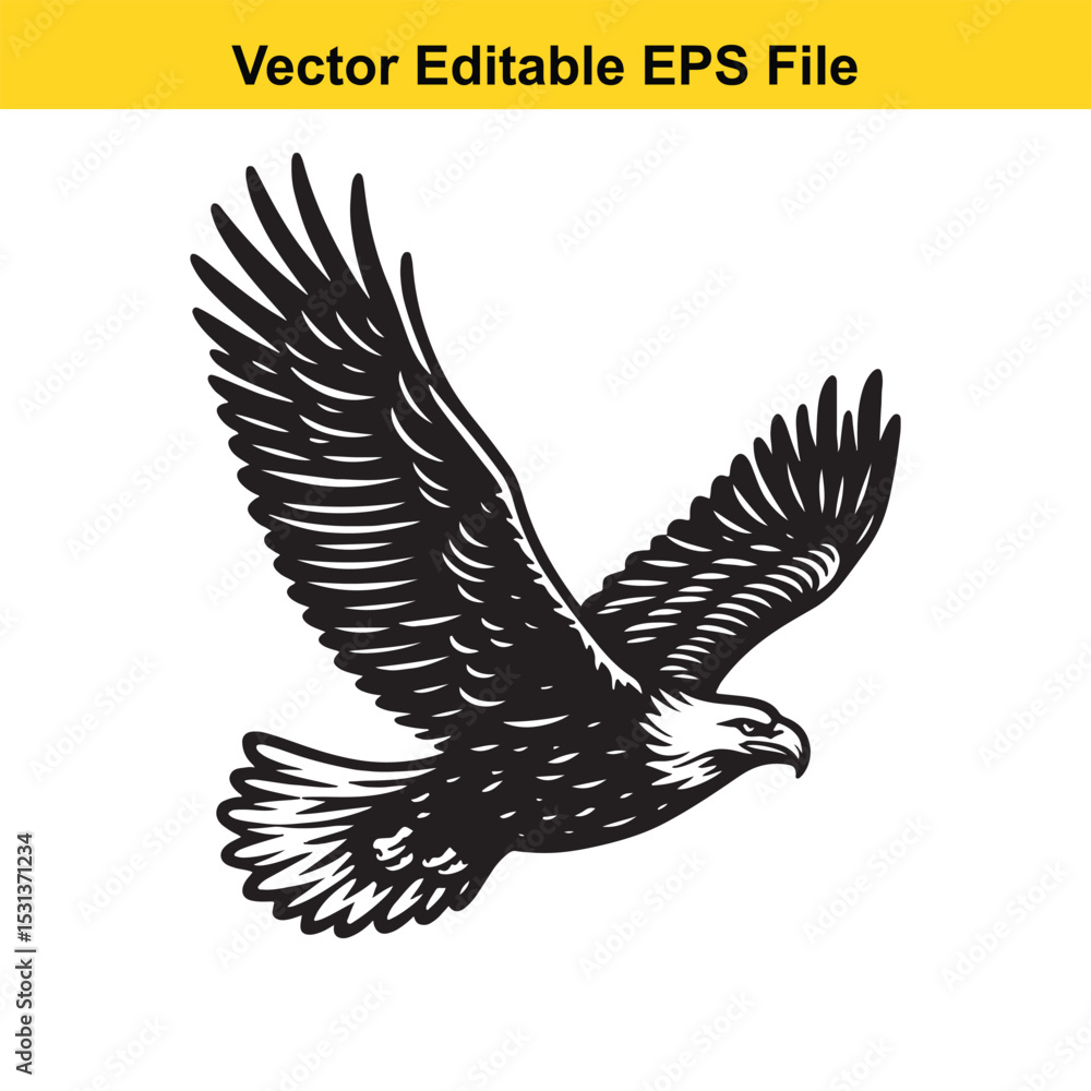Fototapeta premium Majestic Bald Eagle Soaring Gracefully A Symbol of Freedom and Power Vintage Engraved Illustration for American Patriotism and Wildlife