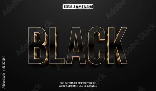 Editable 3d text style effect - Black Gold text effect Template