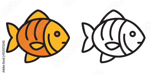 Coloring Book For Kids A Fresh Fish Printable With Fully Colored and Outline Vector Illustration