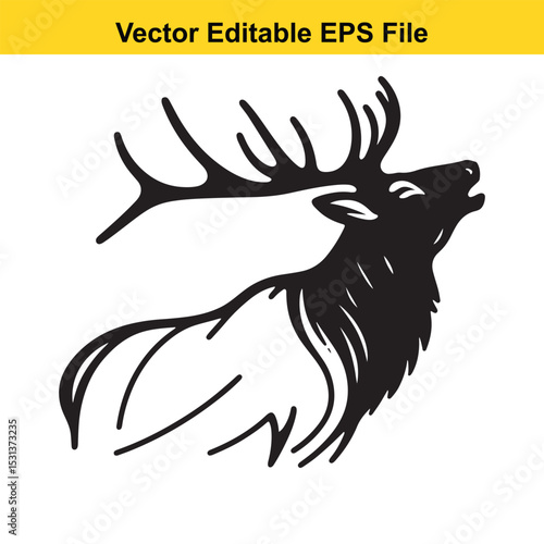 Majestic Elk Bugling in Vector Illustration Graphic Design Wildlife Art Animals Nature Wilderness Outdoor Hunting Theme Silhouette