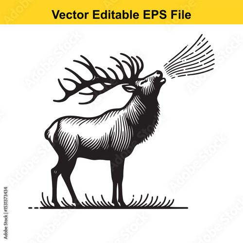 Majestic Elk Bugling in Vector Illustration Graphic Design Wildlife Art Animals Nature Wilderness Outdoor Hunting Theme Silhouette
