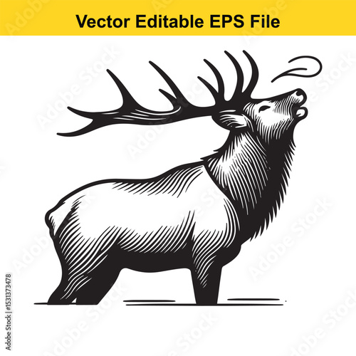 Majestic Elk Bugling in Vector Illustration Graphic Design Wildlife Art Animals Nature Wilderness Outdoor Hunting Theme Silhouette