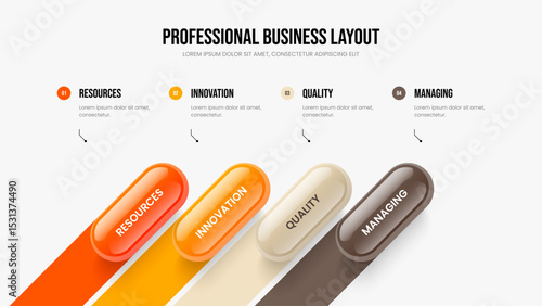 Marketing Profile Presentation Layout Vector Illustration. Professional Planning 4 Option Infographic Slideshow Template. Enterprise Innovation Four Element Diagram Frame Design.