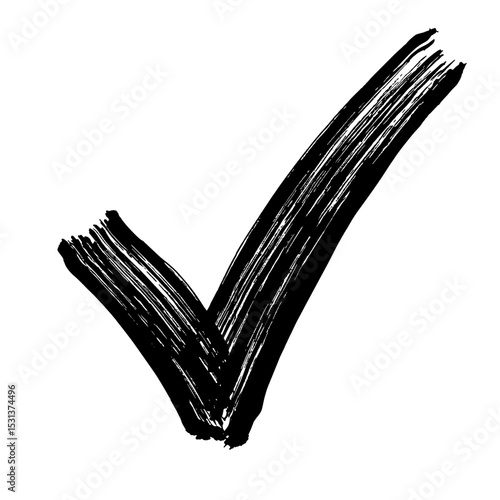 Bold black check mark design with brushstroke texture  