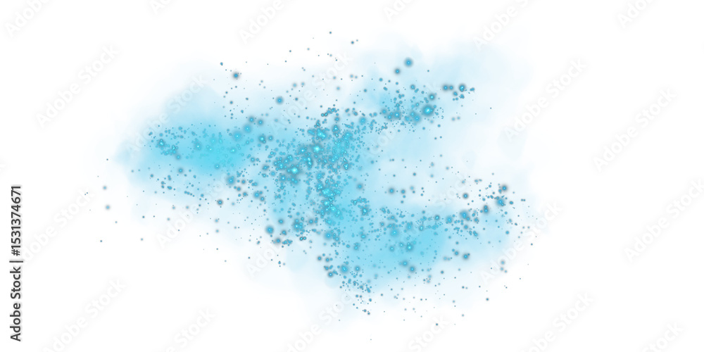 Obraz premium A soft blue dust cloud drifts through the air, illuminated by tiny glowing particles.