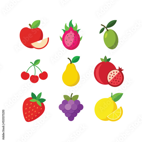 Colorful set of fruits vector art illustration(A)