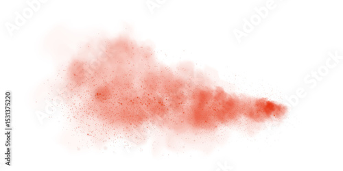 A soft red dust cloud drifts through the air, illuminated by tiny glowing particles.