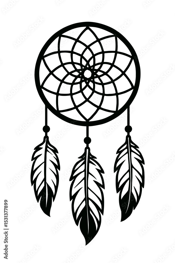 Fototapeta premium Simple Black and White Dreamcatcher Icon - Symbol of Dreams and Protection