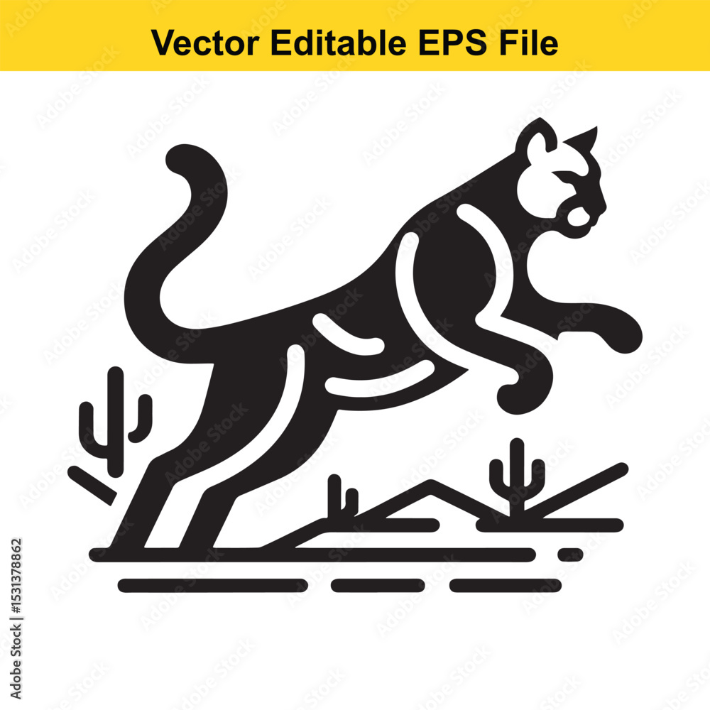 Stylized Black and White Silhouette of a Panther in Motion an Elegant Design with Strong Graphic Appeal Stylized Black and White Silhouette of a Panther in Motion an Elegant Design with Strong Graphic Appeal