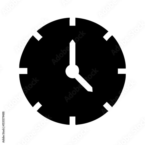 Black Vector Silhouette of a Clock Face with Hands for Time and Watch Themes, vector silhouette illustration

