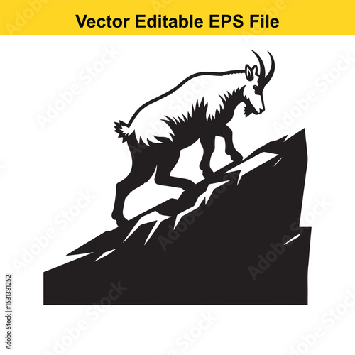Silhouette of a Majestic Ibex Standing Firmly on a Rocky Cliff Edge An Emblem of Strength and Resilience