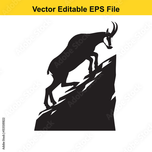 Silhouette of a Majestic Ibex Standing Firmly on a Rocky Cliff Edge An Emblem of Strength and Resilience
