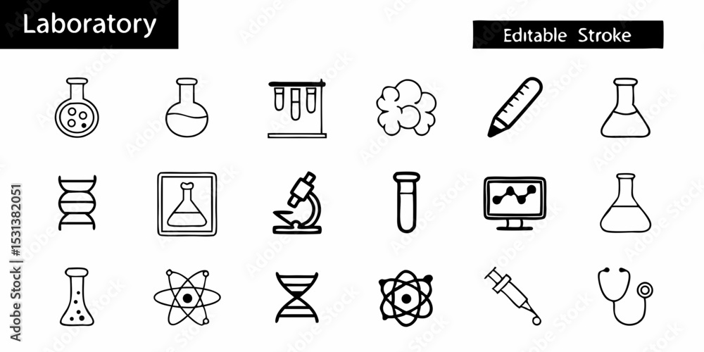 Scientific Research and Laboratory Outline Icon Collection. Experiment, Education, Medical, Discovery, Innovation, and Analysis Elements. Vector Pack. Scientific Research and Laboratory Outline Icon Collection. Experiment, Education, Medical, Discovery, Innovation, and Analysis Elements. Vector Pack.