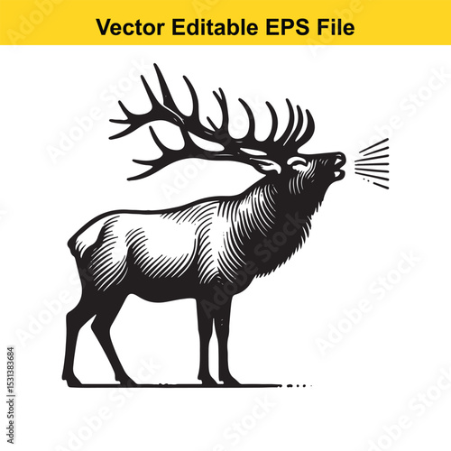 Majestic Elk Bugling in Vector Illustration Graphic Design Wildlife Art Animals Nature Wilderness Outdoor Hunting Theme Silhouette