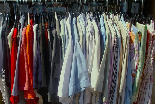 Wallpaper Mural A multitude of used clothes, shirts hanging on a hanger. Torontodigital.ca