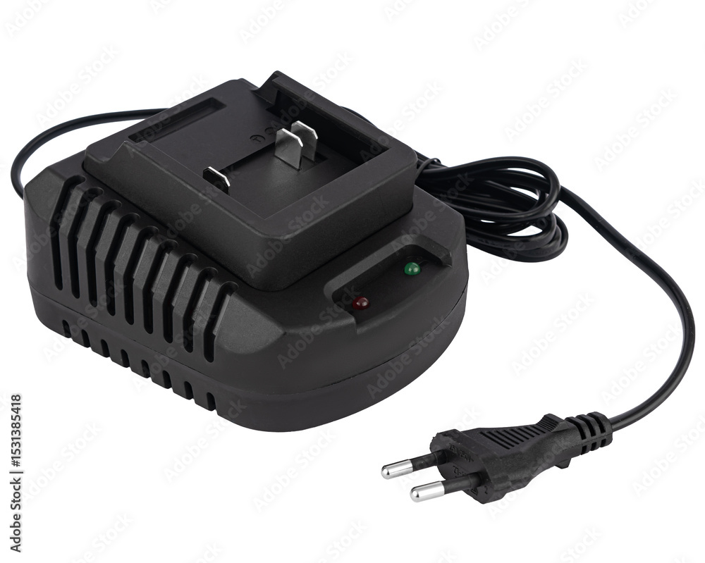 Power adapter for charging cordless tool batteries. on white background. Power adapter for charging cordless tool batteries. on white background.