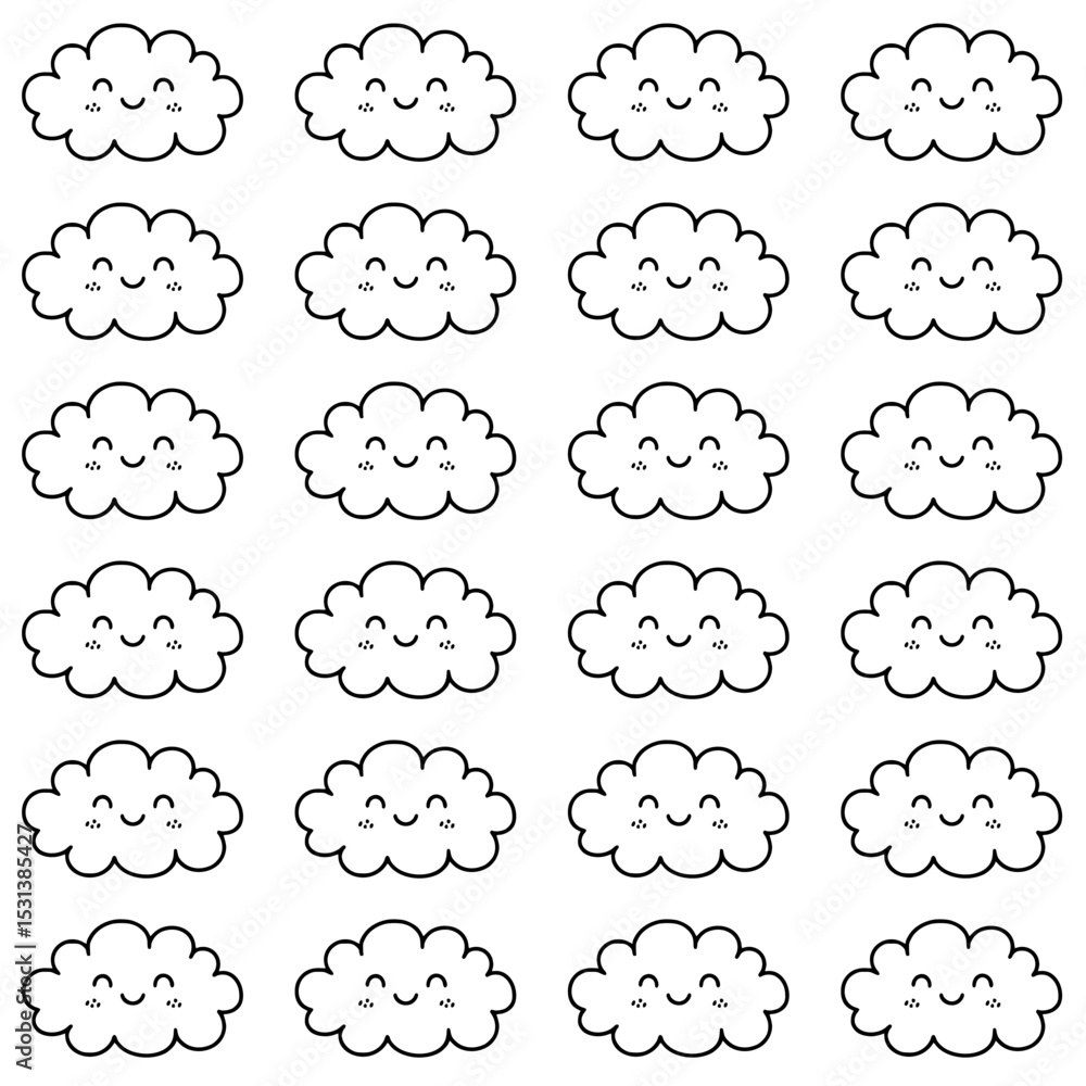 Cute and adorable rain cloud seamless pattern. Suitable for children's designs, decorations, textiles, wrapping paper, backgrounds and packaging. Cute and adorable rain cloud seamless pattern. Suitable for children's designs, decorations, textiles, wrapping paper, backgrounds and packaging.