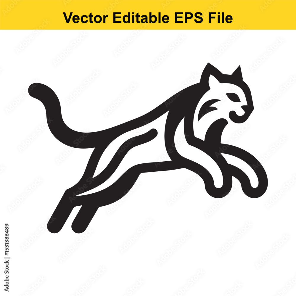 Stylized Black and White Silhouette of a Panther in Motion an Elegant Design with Strong Graphic Appeal Stylized Black and White Silhouette of a Panther in Motion an Elegant Design with Strong Graphic Appeal