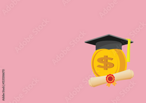 Money and graduation cap. education budget and university tuition fee.
