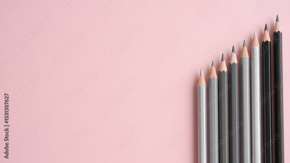 Obraz premium Shades of gray pencils on pink background