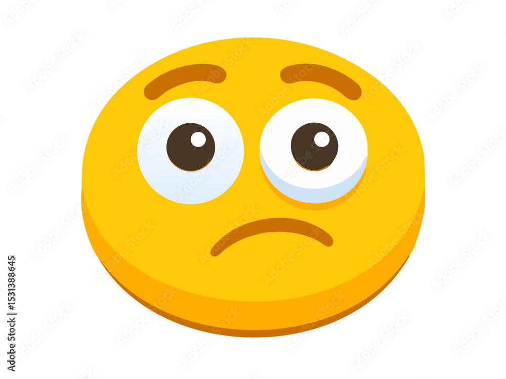 Fototapeta premium Confused Face Emoji. Emotion 3d cartoon icon. Yellow round emoticon. Vector illustration 