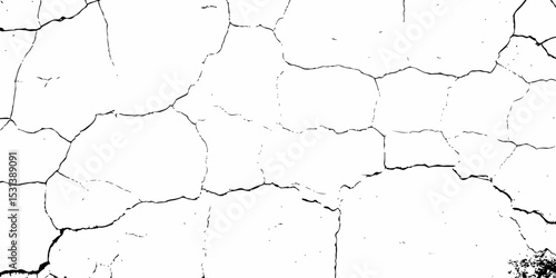 high contrast image showing a cracked white surface, creating a distressed and textured abstract pattern design element