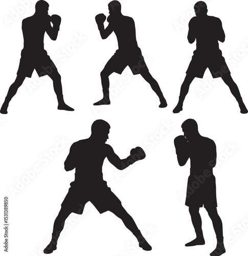 Boxing Silhouette Collection Vector White Color Background