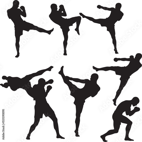 Boxing Silhouette Collection Vector White Color Background