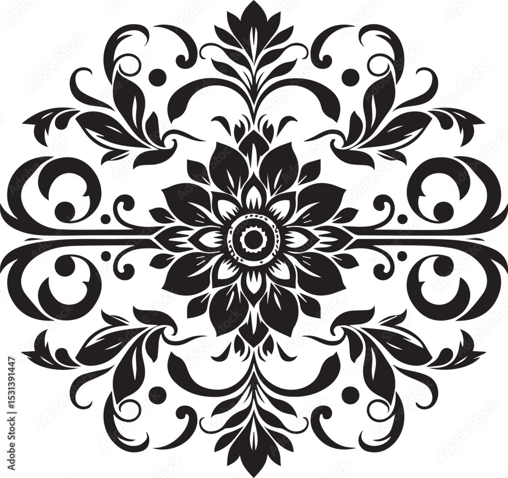 Black and White Floral Damask Pattern Design Element 3 Black and White Floral Damask Pattern Design Element 3