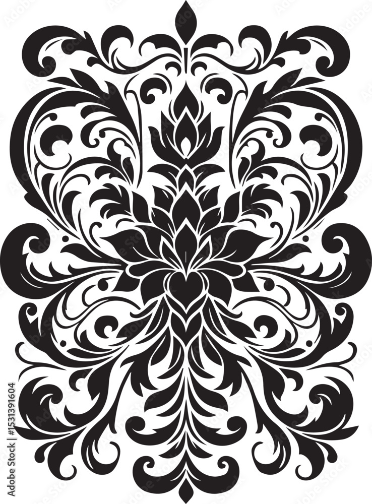 Black and White Damask Floral Design Elegant Swirls Pattern Black and White Damask Floral Design Elegant Swirls Pattern