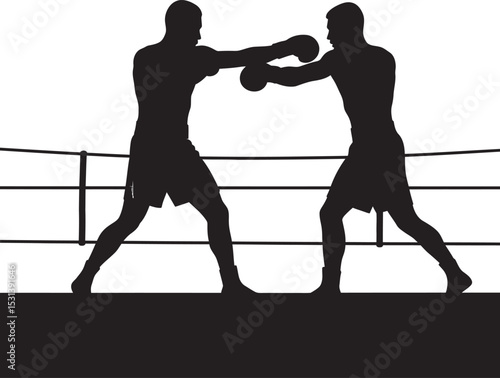 Boxing Silhouette Collection Vector White Color Background
