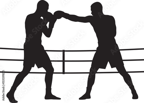 Boxing Silhouette Collection Vector White Color Background