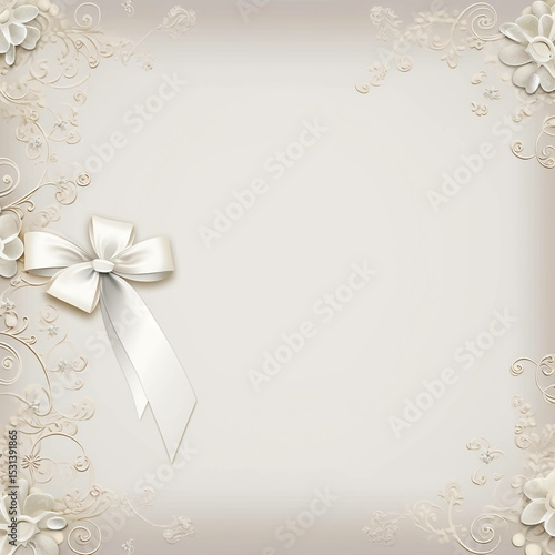 Elegant Wedding Invitation Template Floral Design with White Bow and Ribbon